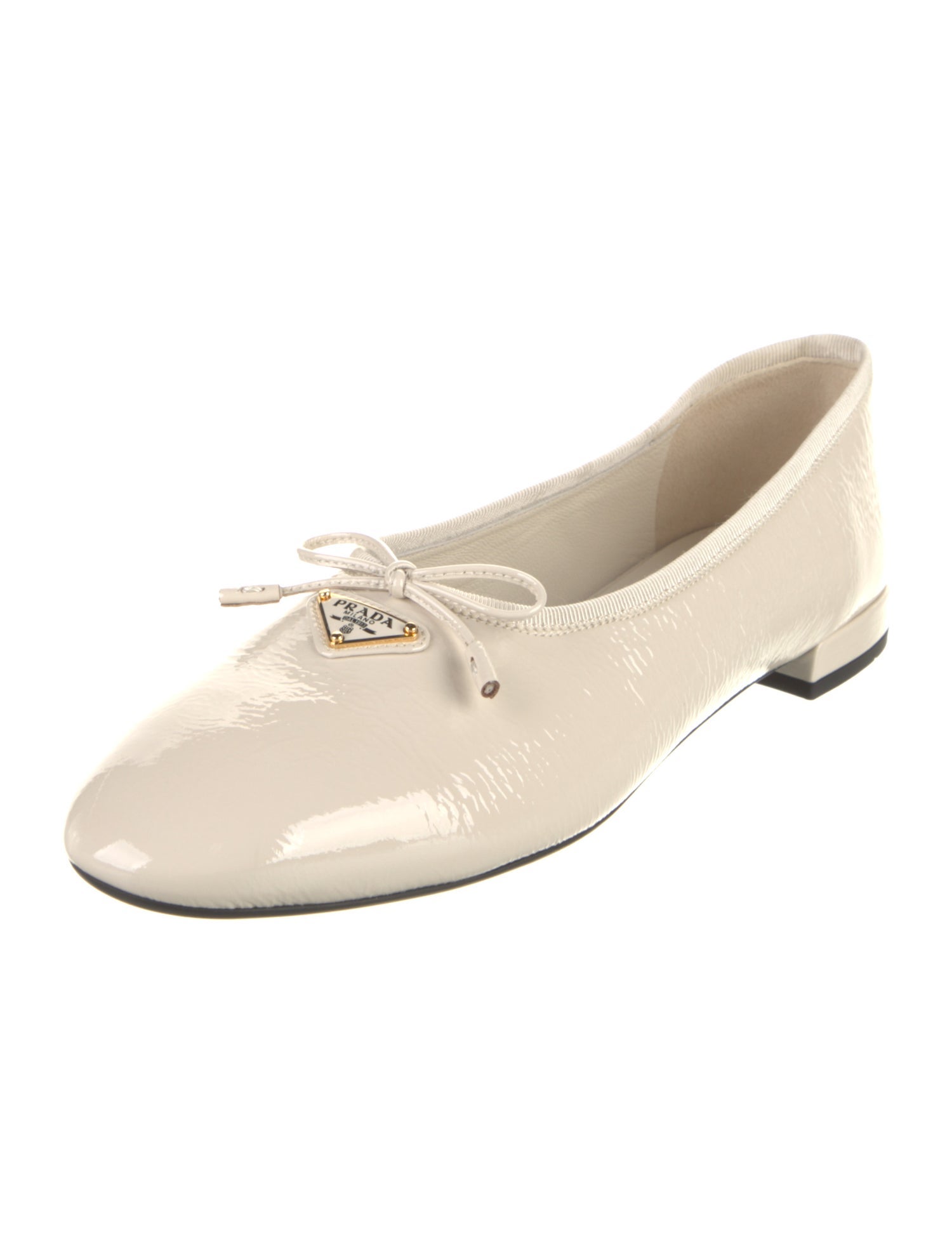 Prada Patent Leather Bow Accents Ballet Flats