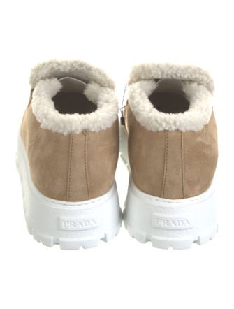 Prada Enameled Metal Triangle Suede Loafers