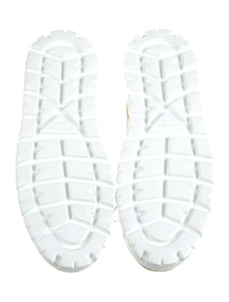 Prada Enameled Metal Triangle Suede Loafers