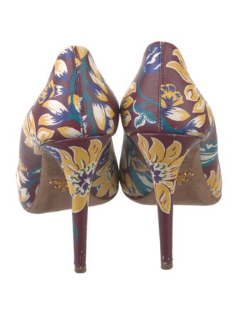 Prada Leather Floral Print Pumps