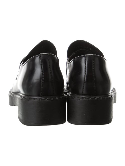 Prada Enameled Metal Triangle Patent Leather Loafers