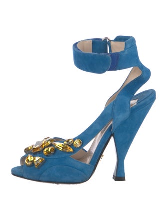 Prada Suede Crystal Embellishments Sandals