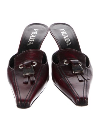 Prada Leather Fringe Trim Accent Mules