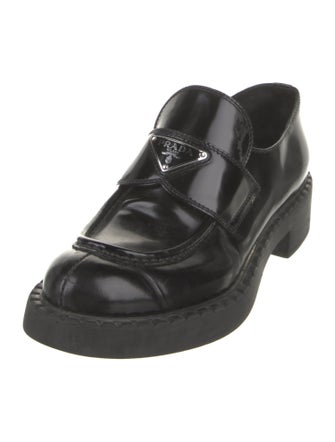 Prada Enameled Metal Triangle Leather Oxfords