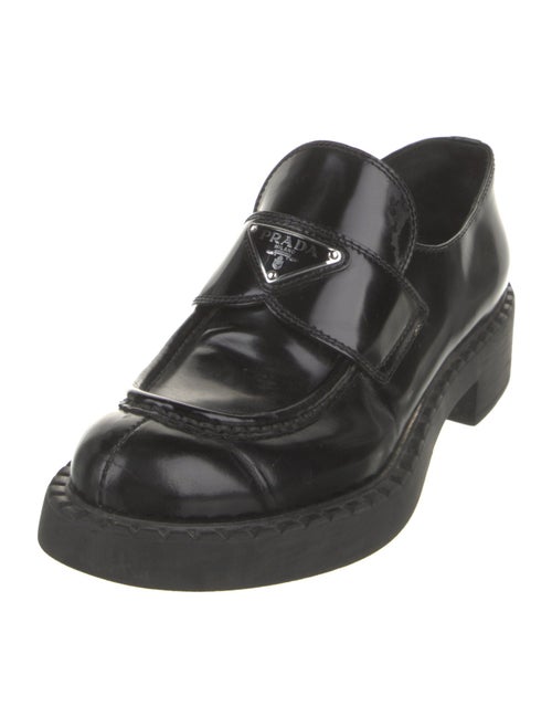Prada Enameled Metal Triangle Leather Oxfords