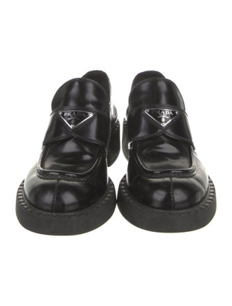Prada Enameled Metal Triangle Leather Oxfords