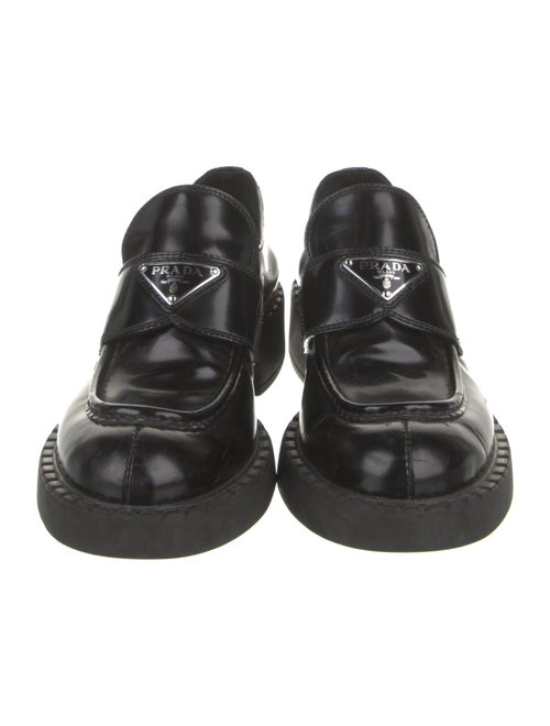 Prada Enameled Metal Triangle Leather Oxfords