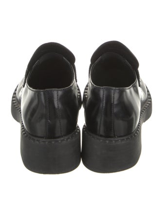 Prada Enameled Metal Triangle Leather Oxfords