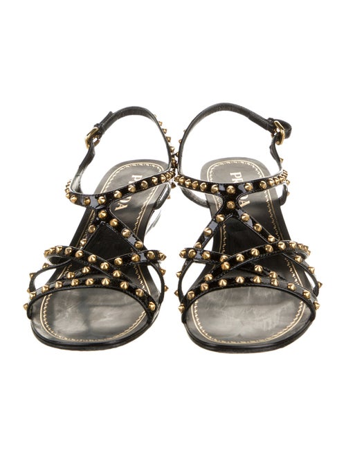 Prada Patent Leather Studded Accents T-Strap Sandals