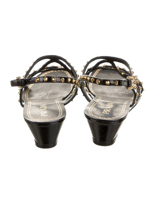 Prada Patent Leather Studded Accents T-Strap Sandals