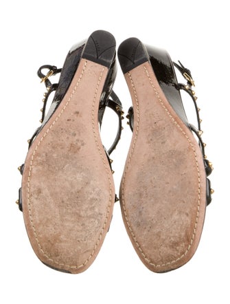 Prada Patent Leather Studded Accents T-Strap Sandals