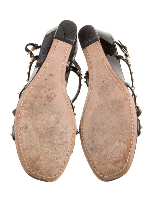 Prada Patent Leather Studded Accents T-Strap Sandals