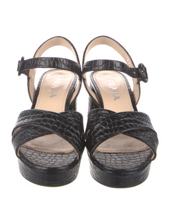 Prada Embossed Leather Animal Print Slingback Sandals