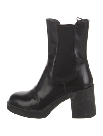 Prada Enameled Metal Triangle Leather Chelsea Boots