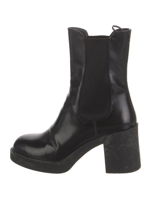 Prada Enameled Metal Triangle Leather Chelsea Boots