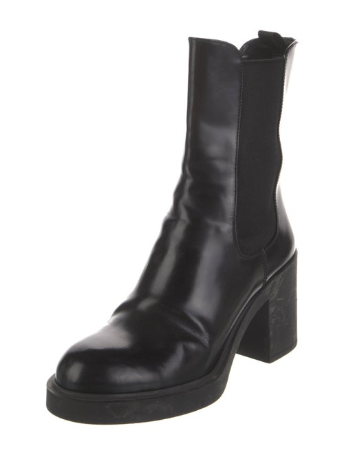 Prada Enameled Metal Triangle Leather Chelsea Boots