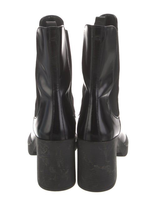 Prada Enameled Metal Triangle Leather Chelsea Boots