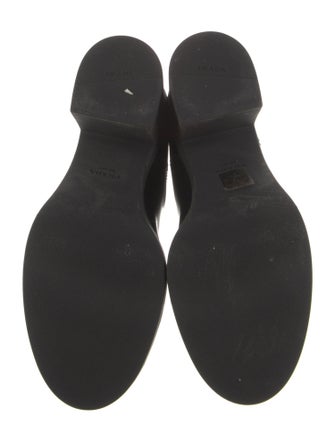 Prada Enameled Metal Triangle Leather Chelsea Boots