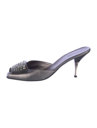 Prada Leather Crystal Embellishments Mules