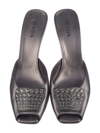 Prada Leather Crystal Embellishments Mules