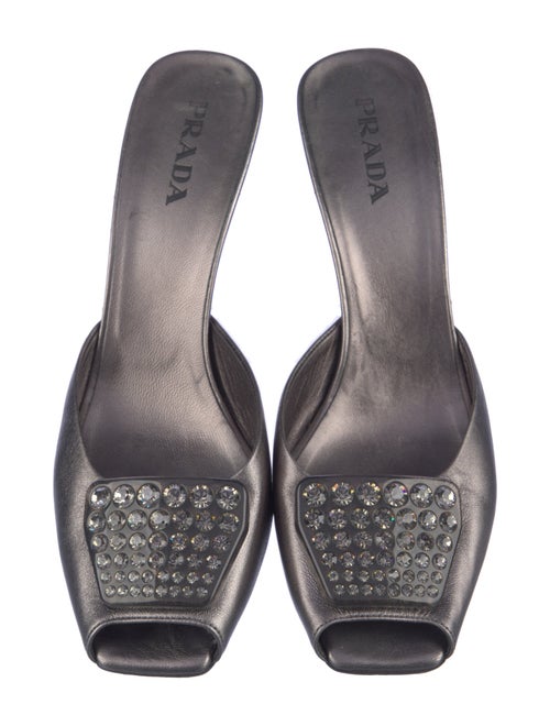 Prada Leather Crystal Embellishments Mules