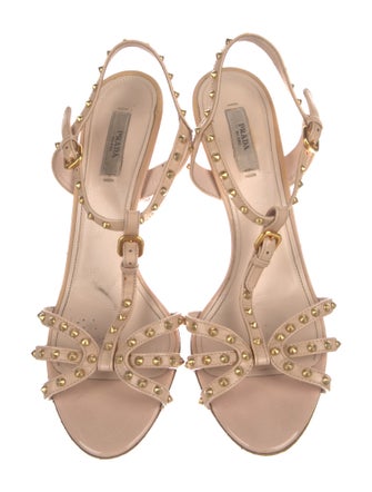Prada Spike Accents Patent Leather T-Strap Sandals