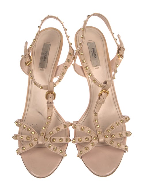 Prada Spike Accents Patent Leather T-Strap Sandals