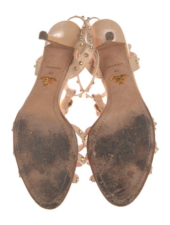 Prada Spike Accents Patent Leather T-Strap Sandals