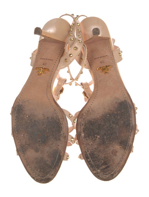 Prada Spike Accents Patent Leather T-Strap Sandals