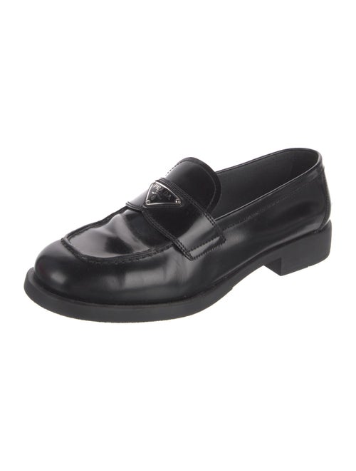 Prada Enameled Metal Triangle Leather Loafers