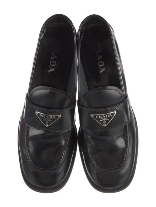 Prada Enameled Metal Triangle Leather Loafers