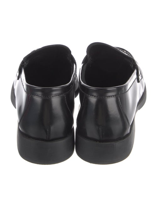 Prada Enameled Metal Triangle Leather Loafers