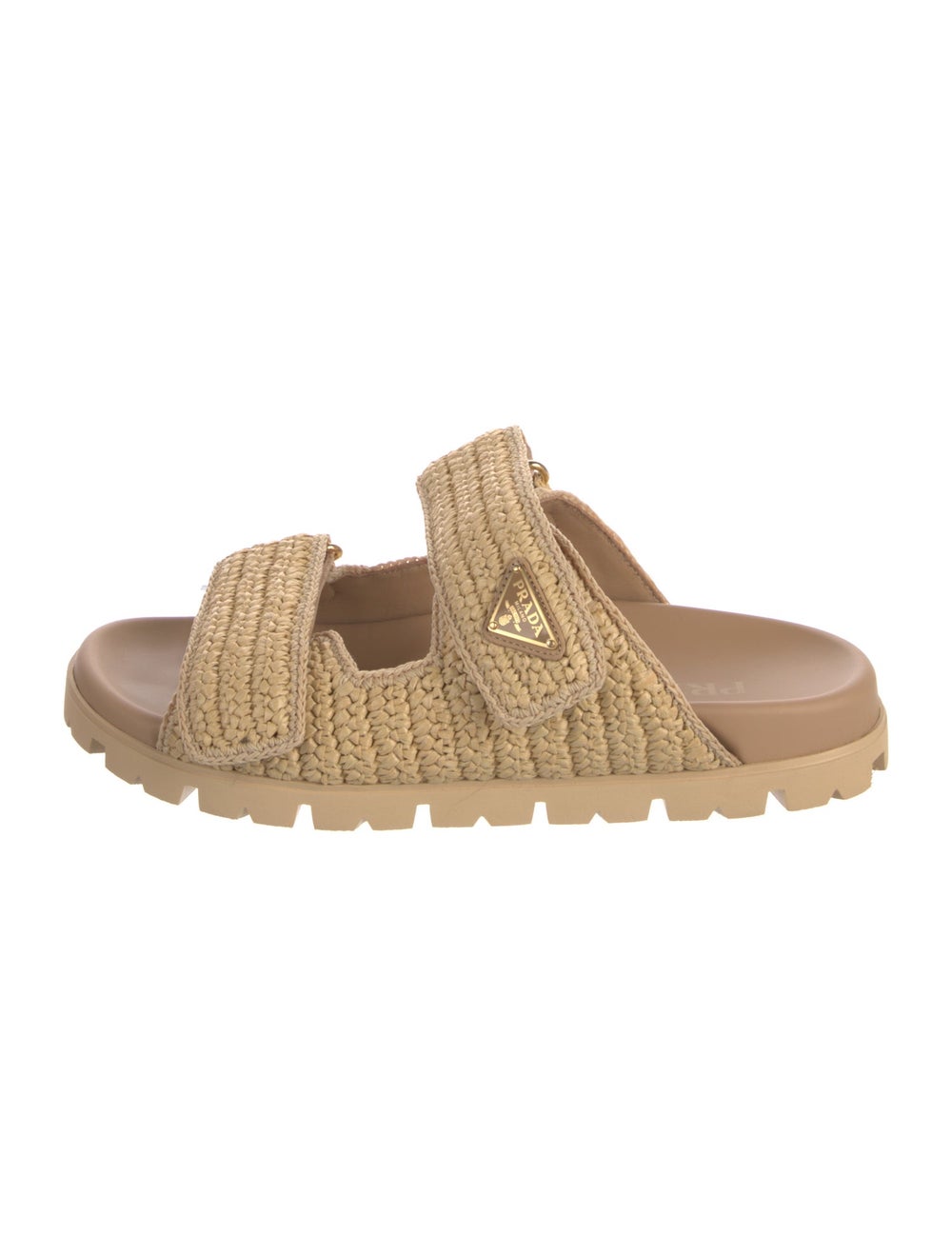 Prada Straw Slides Neutrals Platform Velcro Closu… - image 1