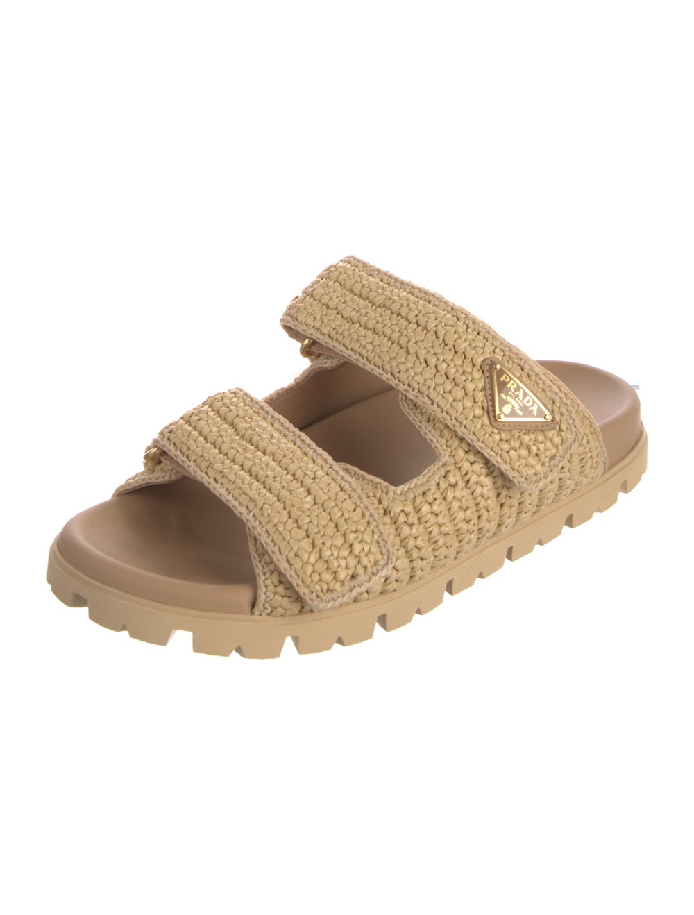 Prada Straw Slides Neutrals Platform Velcro Closu… - image 2