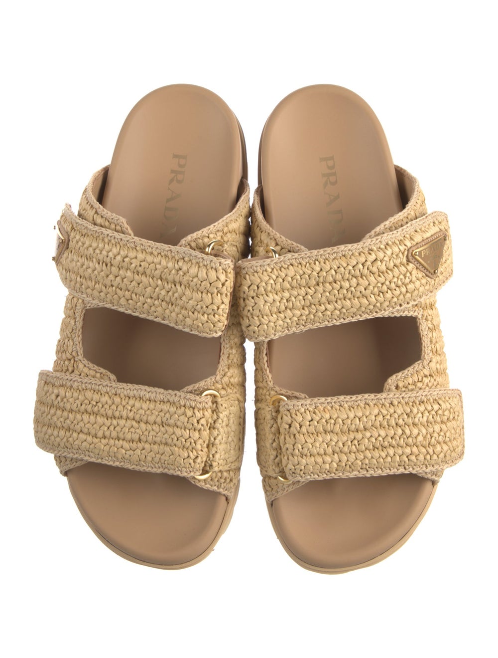 Prada Straw Slides Neutrals Platform Velcro Closu… - image 3