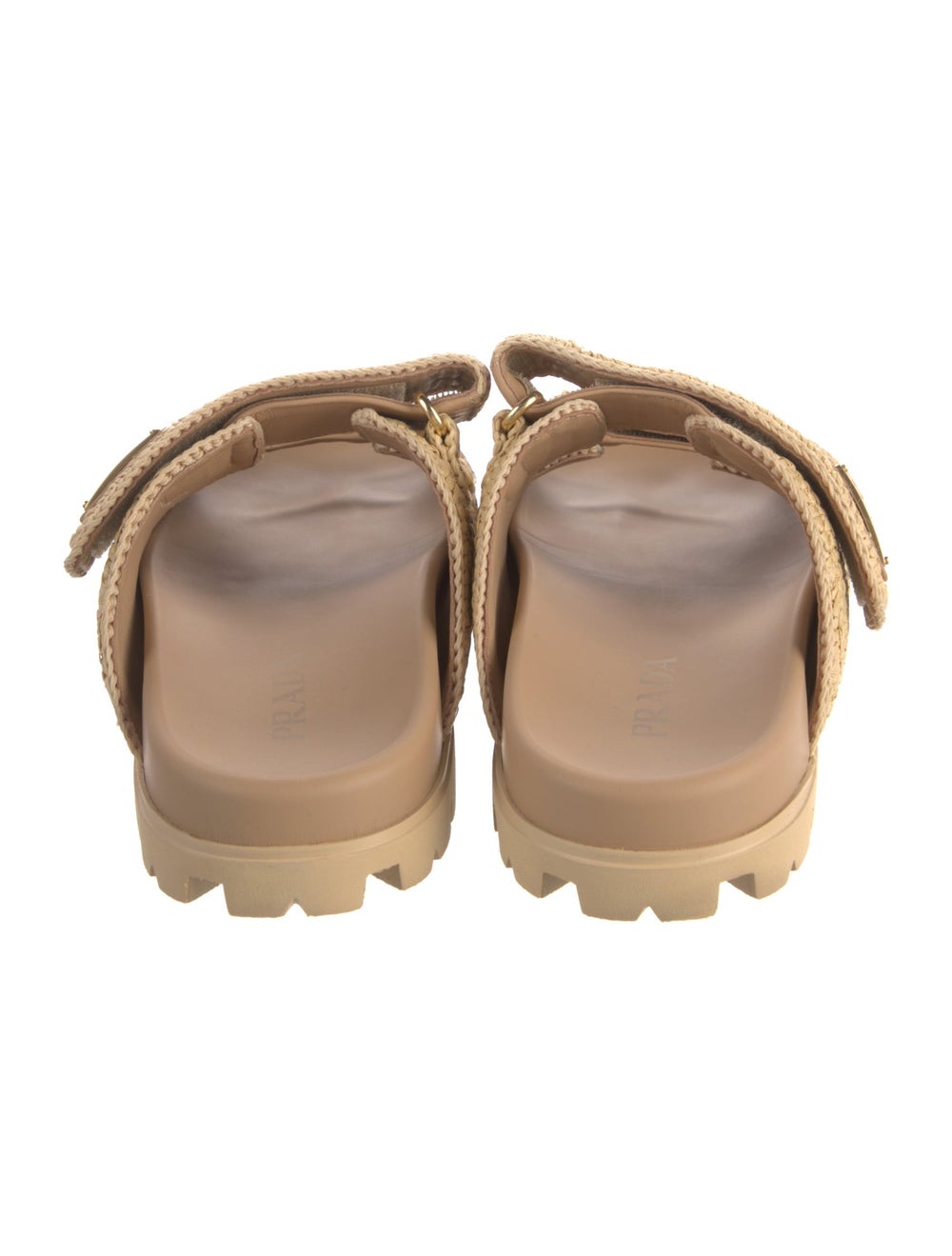 Prada Straw Slides Neutrals Platform Velcro Closu… - image 4