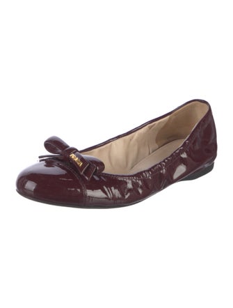 Prada Patent Leather Bow Accents Ballet Flats