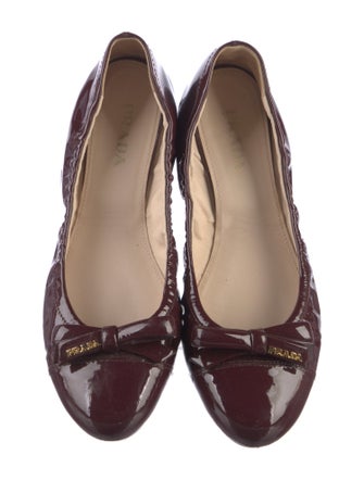 Prada Patent Leather Bow Accents Ballet Flats