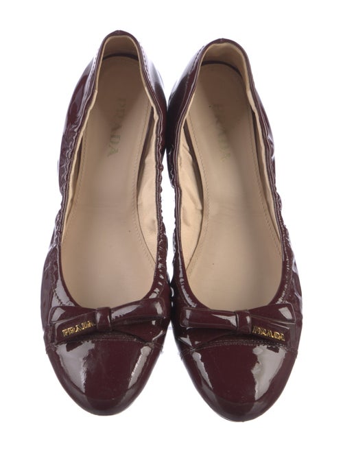 Prada Patent Leather Bow Accents Ballet Flats