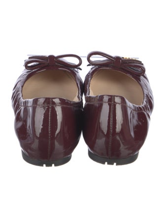 Prada Patent Leather Bow Accents Ballet Flats