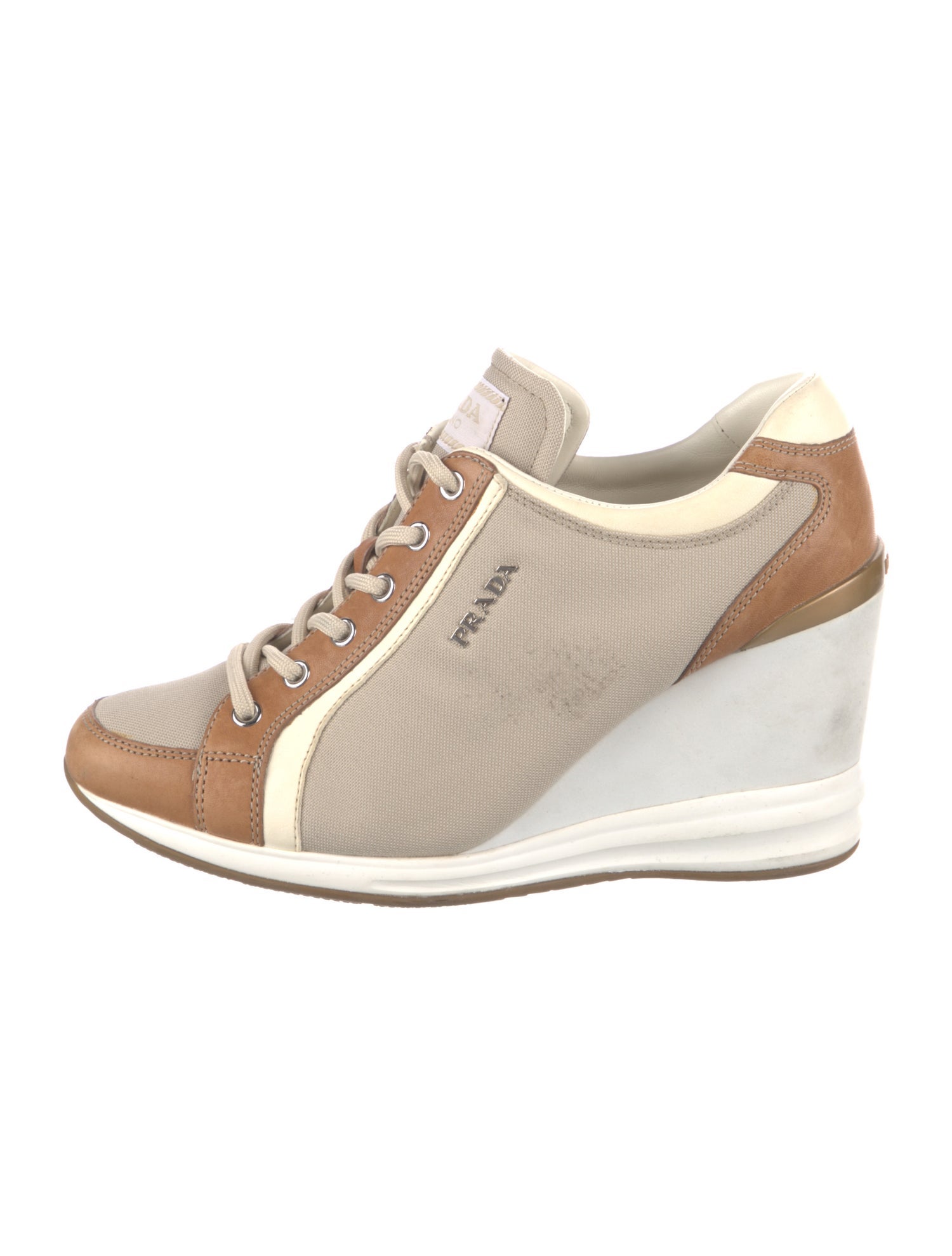Prada Sport Canvas Colorblock Pattern Wedge Sneakers