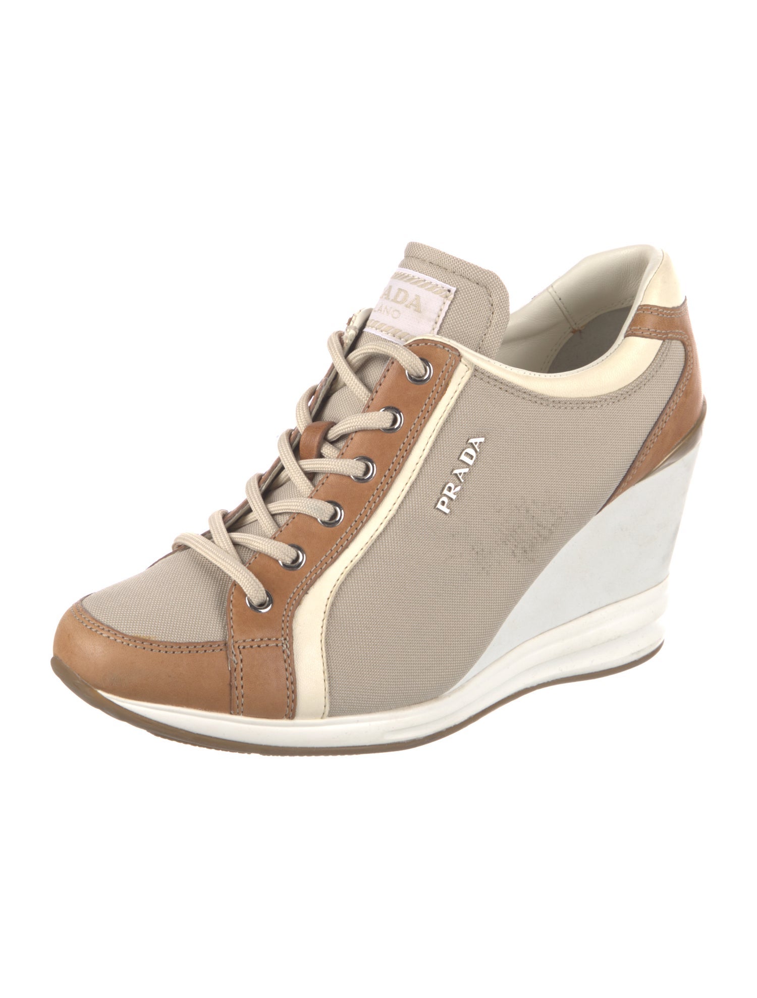 Prada Sport Canvas Colorblock Pattern Wedge Sneakers