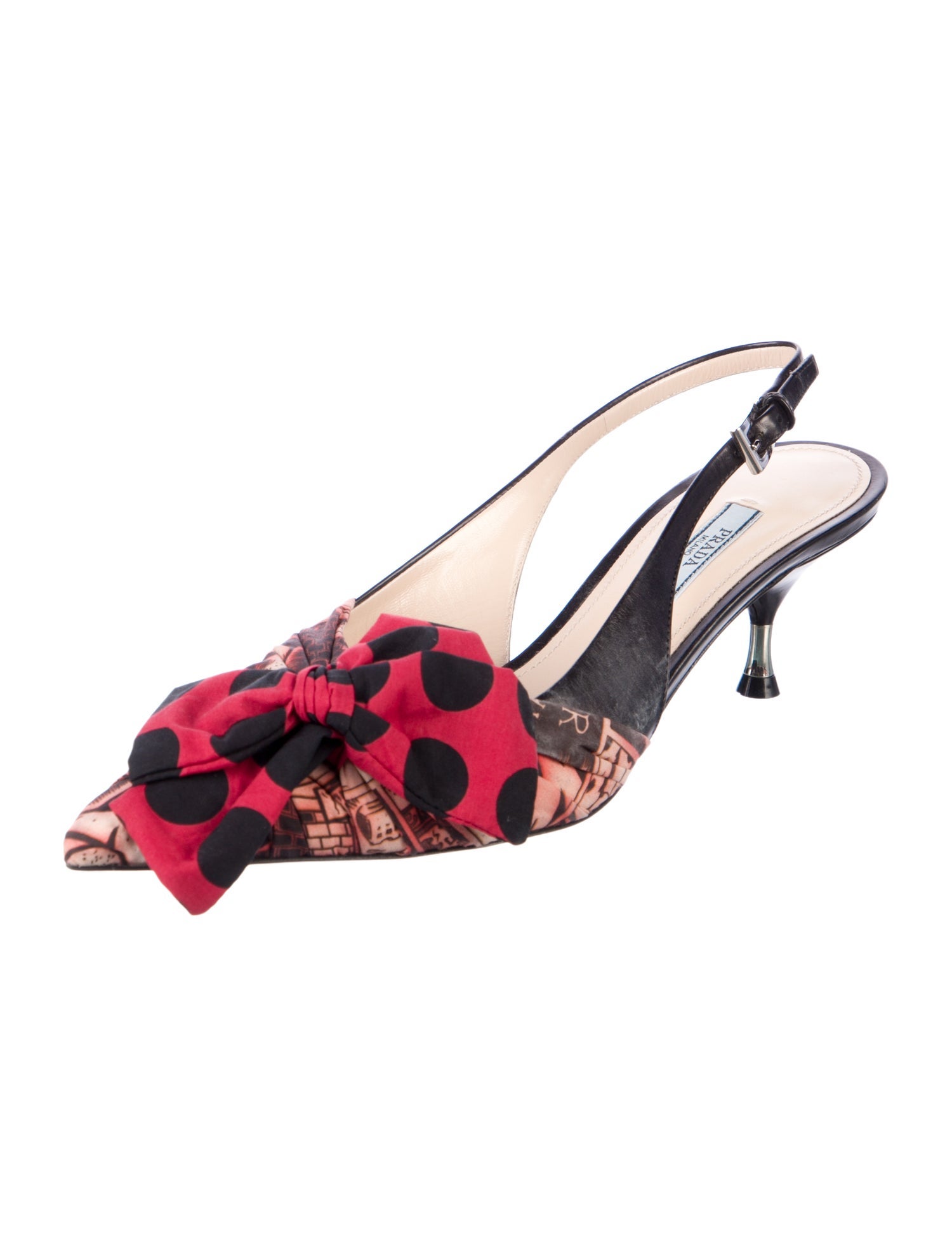 Prada Printed Bow Accents Slingback Pumps