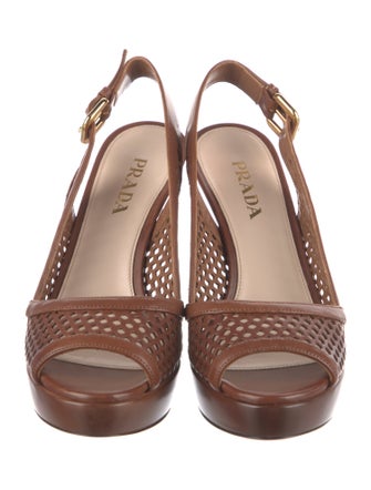 Prada Leather Lasercut Accents Slingback Pumps