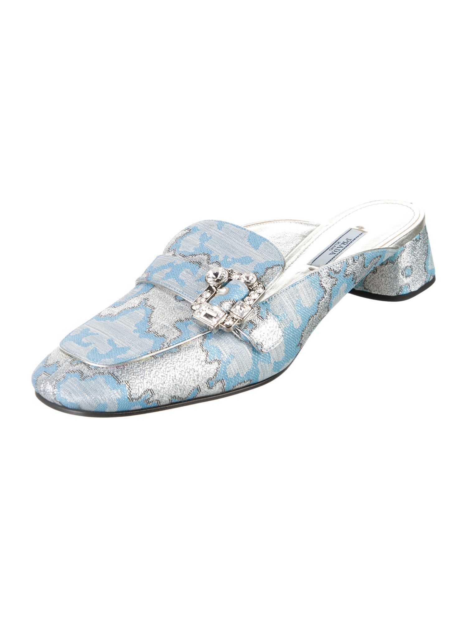 Prada Printed Crystal Embellishments Mules