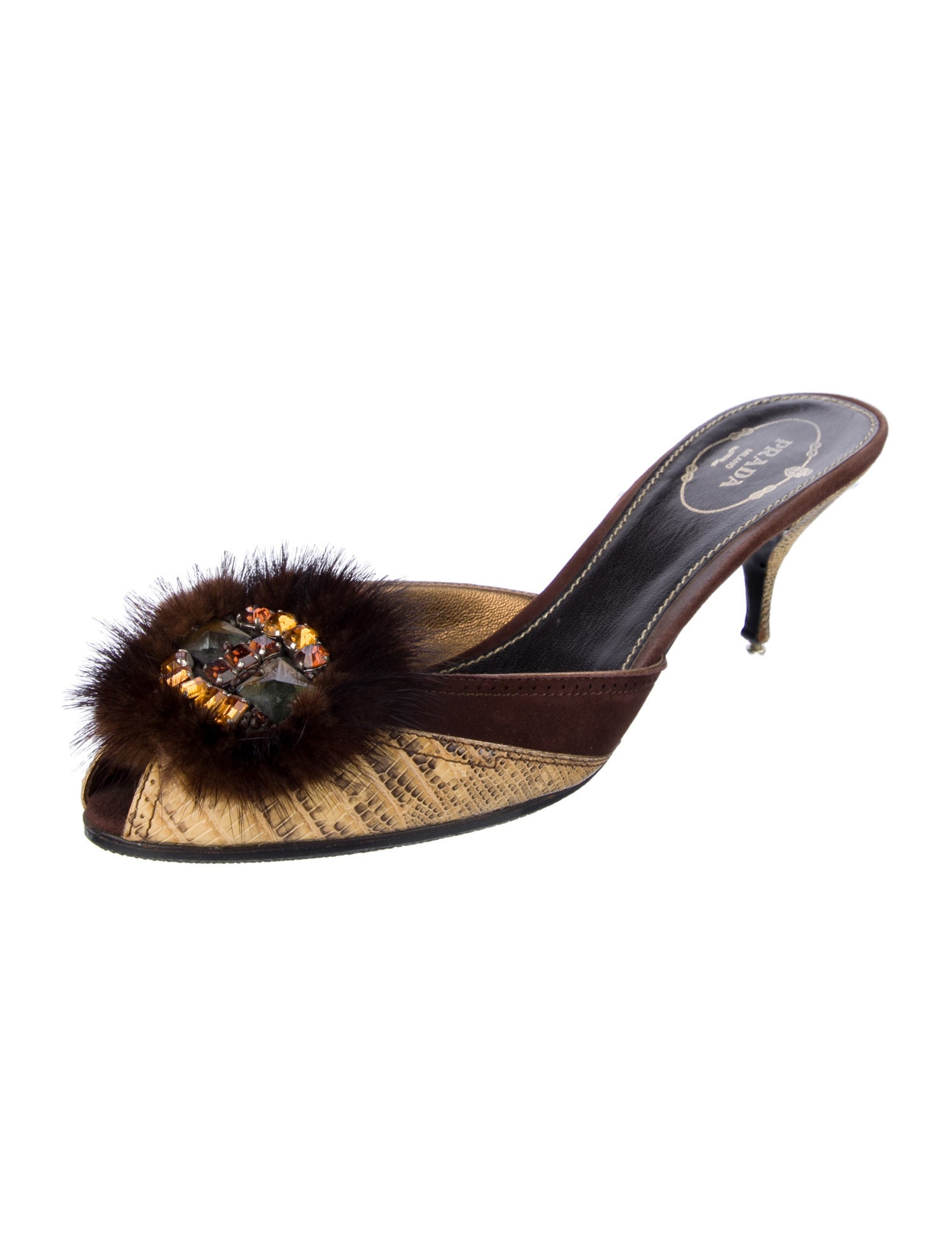 Prada Leather Animal Print Mules