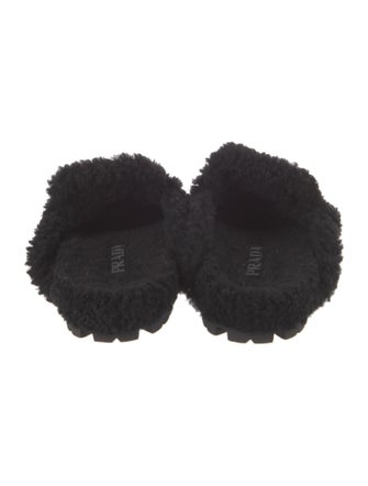 Prada Enameled Metal Triangle Suede Mules