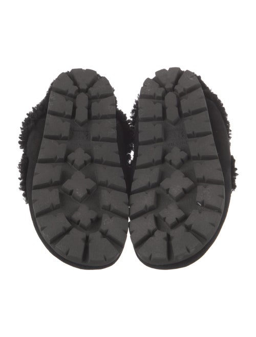 Prada Enameled Metal Triangle Suede Mules