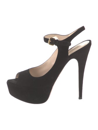 Prada Suede Cutout Accent Slingback Pumps
