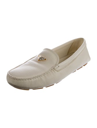 Prada Enameled Metal Triangle Leather Loafers